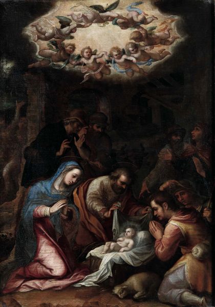Scuola romana del XVII secolo Adorazione dei pastori  - Asta Old Masters Paintings - Associazione Nazionale - Case d'Asta italiane