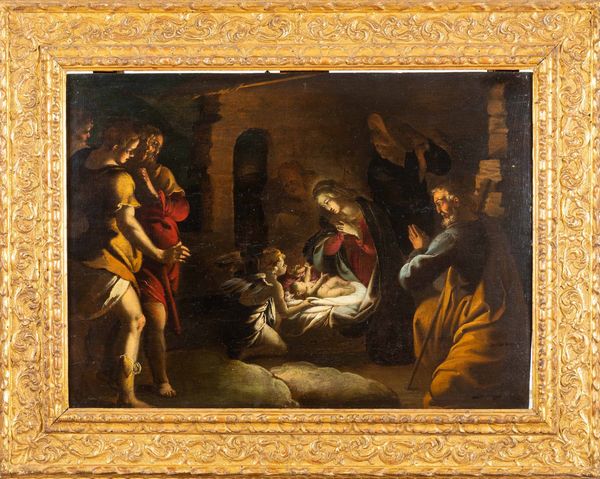 Scuola lombarda del XVII secolo Adorazione dei pastori  - Asta Old Masters Paintings - Associazione Nazionale - Case d'Asta italiane