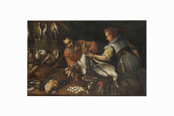 Scuola cremonese del XVI secolo Venditori di pollame  - Asta Old Masters Paintings - Associazione Nazionale - Case d'Asta italiane