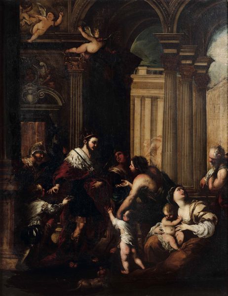 Valerio Castello, Bottega di : L'elemosina di San Luigi IX re di Francia  - Asta Old Masters Paintings - Associazione Nazionale - Case d'Asta italiane