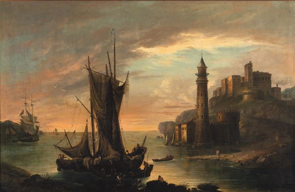 Scuola del XIX secolo Veduta di porto con velieri e faro  - Asta Old Masters Paintings - Associazione Nazionale - Case d'Asta italiane