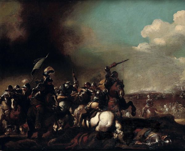 Scuola napoletana del XVII secolo Scontri di cavalleria  - Asta Old Masters Paintings - Associazione Nazionale - Case d'Asta italiane