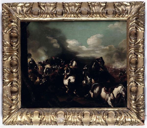 Scuola napoletana del XVII secolo Scontri di cavalleria  - Asta Old Masters Paintings - Associazione Nazionale - Case d'Asta italiane