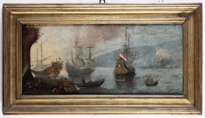 Scuola olandese del XVIII secolo Vedute con velieri  - Asta Old Masters Paintings - Associazione Nazionale - Case d'Asta italiane