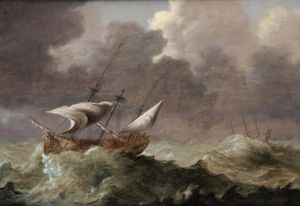 Jan Porcellis : Navi in un mare in tempesta  - Asta Old Masters Paintings - Associazione Nazionale - Case d'Asta italiane