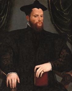 Scuola del XVI secolo Ritratto di nobiluomo con libro  - Asta Old Masters Paintings - Associazione Nazionale - Case d'Asta italiane