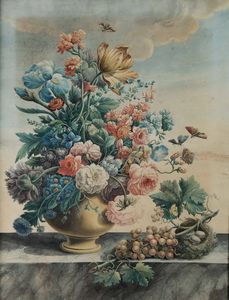 Scuola della fine del XVIII secolo Nature morte con vasi di fiori  - Asta Old Masters Paintings - Associazione Nazionale - Case d'Asta italiane