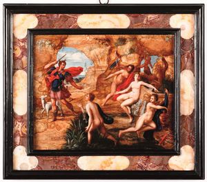 Scuola di Fontainebleau (Francia, XVI secolo) Diana e Atteone  - Asta Old Masters Paintings - Associazione Nazionale - Case d'Asta italiane
