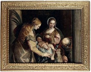 Paolo Caliari detto il Veronese, Bottega di - Sacra Famiglia con San Giovannino e Santa Caterina