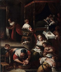 Francesco Bassano : La nascita della Vergine  - Asta Old Masters Paintings - Associazione Nazionale - Case d'Asta italiane