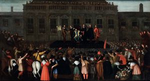 Scuola fiamminga del XVII secolo La promulgazione del decreto  - Asta Old Masters Paintings - Associazione Nazionale - Case d'Asta italiane