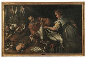 Scuola cremonese del XVI secolo Venditori di pollame  - Asta Old Masters Paintings - Associazione Nazionale - Case d'Asta italiane