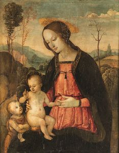 Scuola umbra del XVI secolo Madonna con Bambino e san Giovannino  - Asta Old Masters Paintings - Associazione Nazionale - Case d'Asta italiane