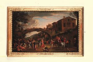 Scuola veneta del XVIII secolo Paesaggi con popolani e turchi  - Asta Old Masters Paintings - Associazione Nazionale - Case d'Asta italiane