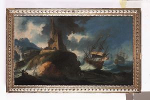 Bartolomeo Pedon : Marina in tempesta con velieri  - Asta Old Masters Paintings - Associazione Nazionale - Case d'Asta italiane