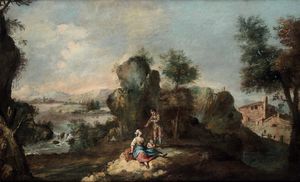 Giuseppe Zais : Paesaggio con famiglia di pastori  - Asta Old Masters Paintings - Associazione Nazionale - Case d'Asta italiane