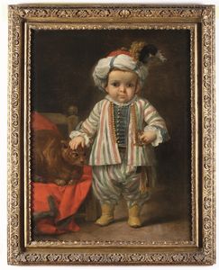 Sebastiano Ceccarini : Ritratto di bambino in abiti orientali con gatto  - Asta Old Masters Paintings - Associazione Nazionale - Case d'Asta italiane