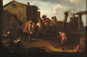 Scuola fiamminga del XVII secolo Scena di genere  - Asta Old Masters Paintings - Associazione Nazionale - Case d'Asta italiane