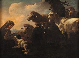 Scuola del XVII secolo Pastorella con armenti  - Asta Old Masters Paintings - Associazione Nazionale - Case d'Asta italiane
