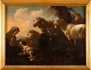 Scuola del XVII secolo Pastorella con armenti  - Asta Old Masters Paintings - Associazione Nazionale - Case d'Asta italiane