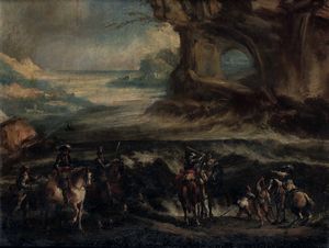 Scuola italiana del XVII secolo Paesaggi con cavalieri  - Asta Old Masters Paintings - Associazione Nazionale - Case d'Asta italiane