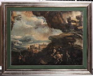 Scuola italiana del XVII secolo Paesaggi con cavalieri  - Asta Old Masters Paintings - Associazione Nazionale - Case d'Asta italiane