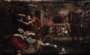 Scuola del XVII secolo Ruggero e Clorinda  - Asta Old Masters Paintings - Associazione Nazionale - Case d'Asta italiane