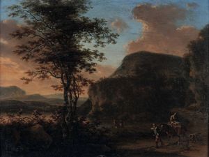 Wilhelm De Heusch : Paesaggio con viandanti  - Asta Old Masters Paintings - Associazione Nazionale - Case d'Asta italiane