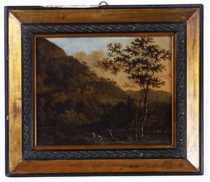 Wilhelm De Heusch, Attribuito a : Paesaggio fluviale con bagnanti  - Asta Old Masters Paintings - Associazione Nazionale - Case d'Asta italiane