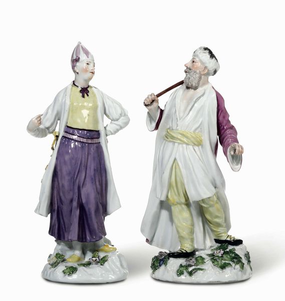Coppia di figurine  <BR>Meissen, 1750 circa <BR>Modelli di Johann Joachim Kaendler e Peter Reinicke  - Asta Maioliche e Porcellane - Associazione Nazionale - Case d'Asta italiane