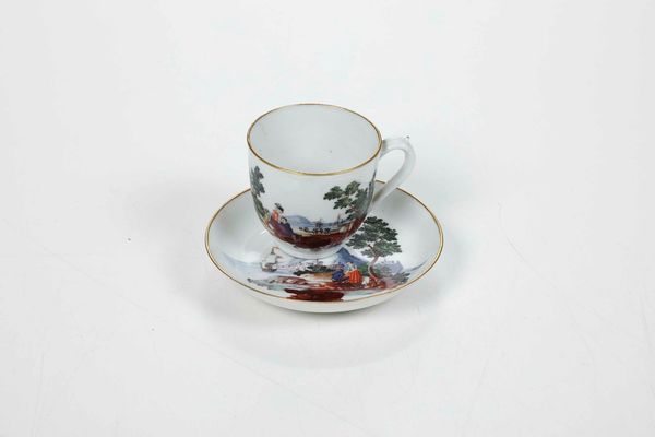 Tazza con piattino<BR>Nove, Manifattura Antonibon, 1790-1800 circa<BR>Pittura di Giovanni Marcon (1771-1831)<BR>  - Asta Maioliche e Porcellane - Associazione Nazionale - Case d'Asta italiane