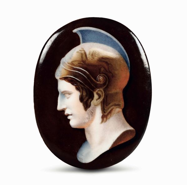 Placca con testa di condottiero <BR>Parigi, Manifattura indeterminata, prima met del XIX secolo  - Asta Maioliche e Porcellane - Associazione Nazionale - Case d'Asta italiane