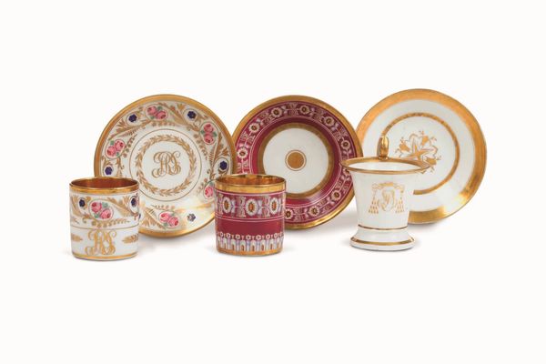 Due tazze con piattino<BR>Doccia, Manifattura Ginori, verso il 1830<BR>  - Asta Maioliche e Porcellane - Associazione Nazionale - Case d'Asta italiane