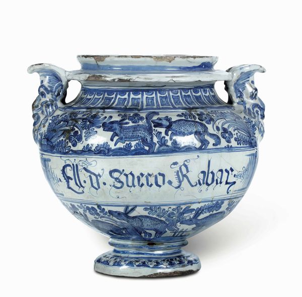 Vaso da elettuari<BR>Torino, Fabbrica del Regio Parco, XVII secolo<BR>  - Asta Maioliche e Porcellane - Associazione Nazionale - Case d'Asta italiane