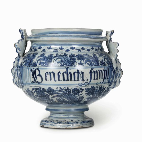 Vaso da elettuari<BR>Liguria o Torino, XVII secolo  - Asta Maioliche e Porcellane - Associazione Nazionale - Case d'Asta italiane