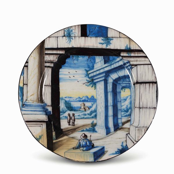 Piatto<BR>Pavia, Bottega Rampini, probabilmente Siro Antonio Africa, ultimo quarto del XVII - inizi del XVIII secolo  - Asta Maioliche e Porcellane - Associazione Nazionale - Case d'Asta italiane