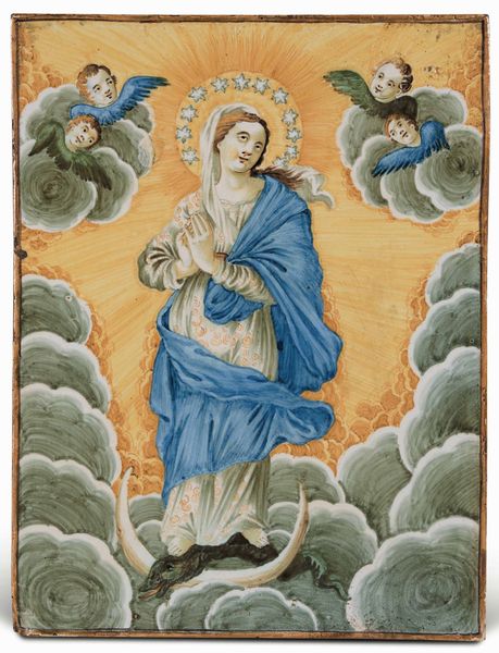 Mattonella con l'Immacolata<BR>Castelli, Bottega dei Gentili o Antonio Gentili, fine del XVIII o primi del XIX secolo<BR>  - Asta Maioliche e Porcellane - Associazione Nazionale - Case d'Asta italiane