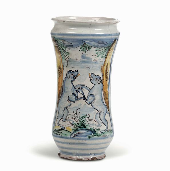 Albarello<BR>Campania (area napoletana), probabilmente Cerreto Sannita, XVIII secolo  - Asta Maioliche e Porcellane - Associazione Nazionale - Case d'Asta italiane