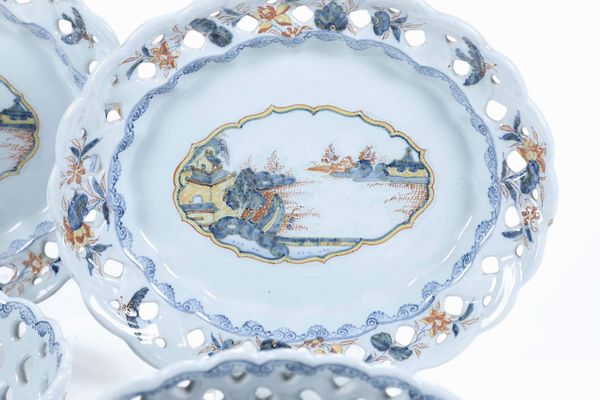Coppia di cestini con sottopiatto<BR>Nove, Manifattura Antonibon, met del XVIII secolo<BR>  - Asta Maioliche e Porcellane - Associazione Nazionale - Case d'Asta italiane