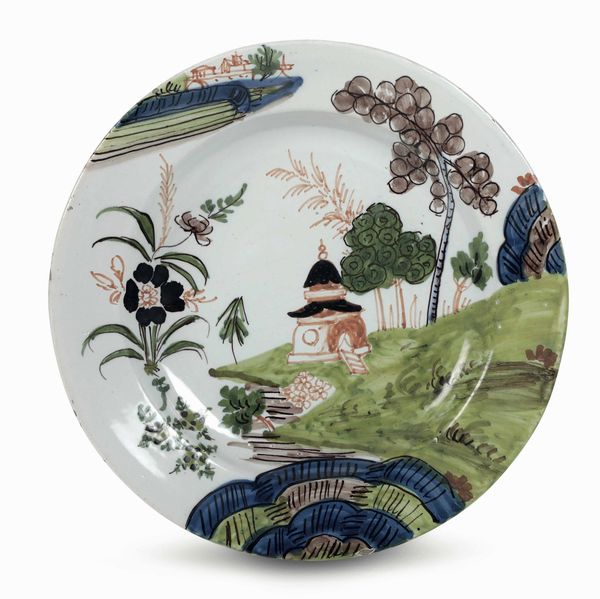 Piatto alla Pagoda o Casotto<BR>Faenza, Manifattura Ferniani, seconda met del XVIII secolo<BR>  - Asta Maioliche e Porcellane - Associazione Nazionale - Case d'Asta italiane