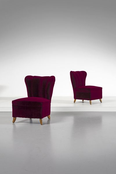 ULRICH GUGLIELMO (1904 - 1977) : attribuito. Coppia di poltroncine da camera  - Asta Asta 364 | DESIGN E ARTI DECORATIVE DEL NOVECENTO - DESIGN (Online) Online - Associazione Nazionale - Case d'Asta italiane