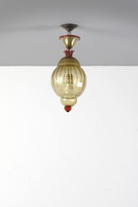 FRATELLI TOSO - Lampada a sospensione in vetro ambra e pasta rossa