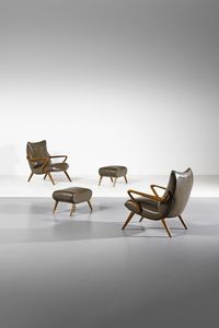 MANIFATTURA ITALIANA - Coppia di poltrone con poggiapiedi