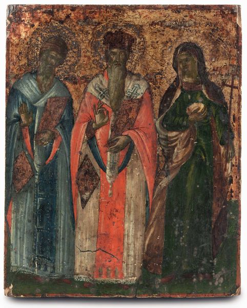 Tre Santi. Icona su tavola a fondo oro. Arte Russa del XVIII secolo  - Asta Argenti antichi  - Associazione Nazionale - Case d'Asta italiane