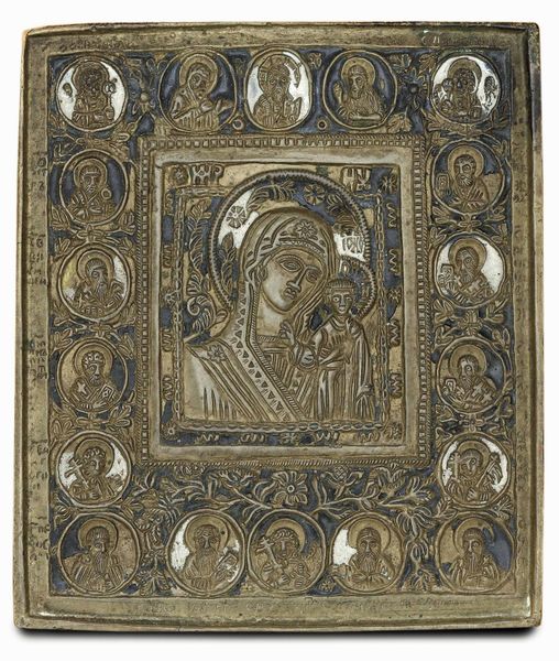 Icona da viaggio. Bronzo fuso, cesellato e smalti. Arte russa del XIX secolo  - Asta Argenti antichi  - Associazione Nazionale - Case d'Asta italiane