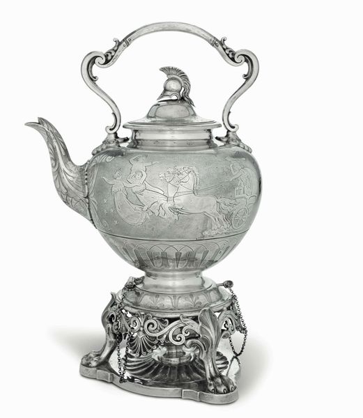 Kettle. Argento sterling fuso, sbalzato e inciso. Londra 1859, argentiere Edward John Barnard  - Asta Argenti antichi  - Associazione Nazionale - Case d'Asta italiane