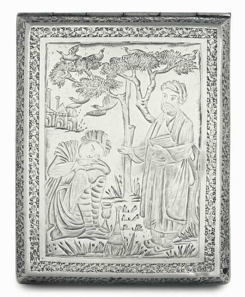Portasigarette. Argento sbalzato e cesellato. Vicino Oriente (Persia?) XX secolo  - Asta Argenti antichi  - Associazione Nazionale - Case d'Asta italiane