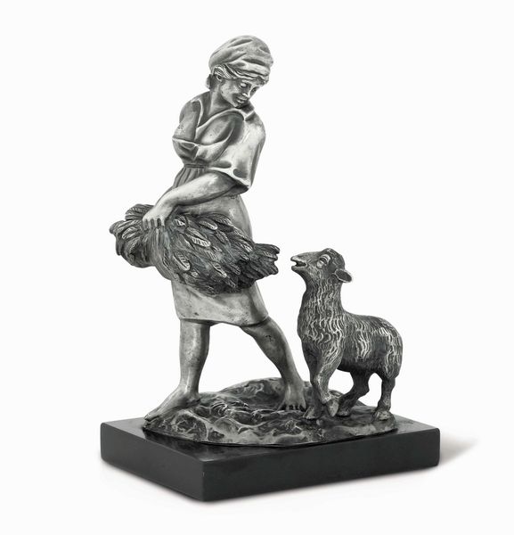 Pastorella. Argento fuso e cesellato. Ferdinando De Luca, Napoli XX secolo  - Asta Argenti antichi  - Associazione Nazionale - Case d'Asta italiane