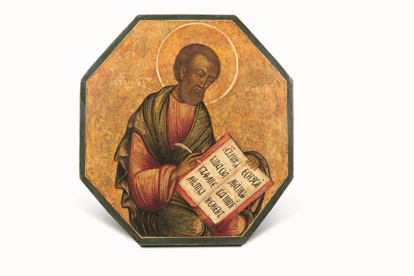 Russia, inizio XVIII secolo, scuola di Mosca L'Annunciazione a Maria Vergine e i quattro Evangelisti  - Asta Argenti del XX secolo - Associazione Nazionale - Case d'Asta italiane