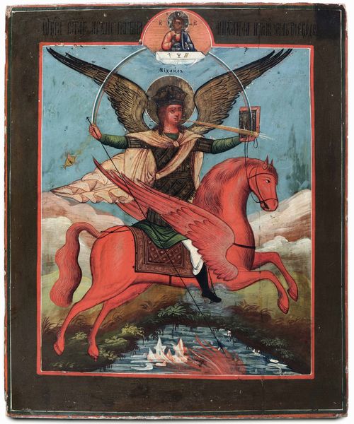 San Michele Arcangelo cavaliere dell'apocalisse. Icona su tavola. Arte russa del XIX-XX secolo  - Asta Argenti del XX secolo - Associazione Nazionale - Case d'Asta italiane